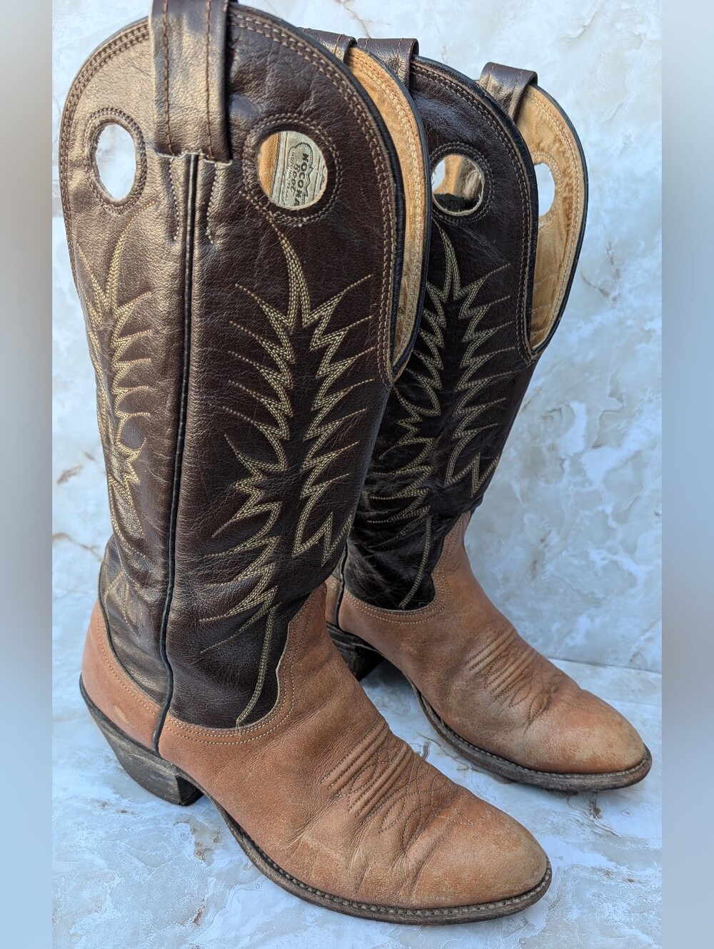 Vintage Nocona Mens Brown Two-Tone Leather Western Boots Sz 6 D.